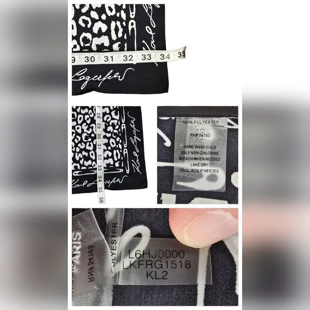 Karl Lagerfeld Black and White Leopard Print Silk Scarf